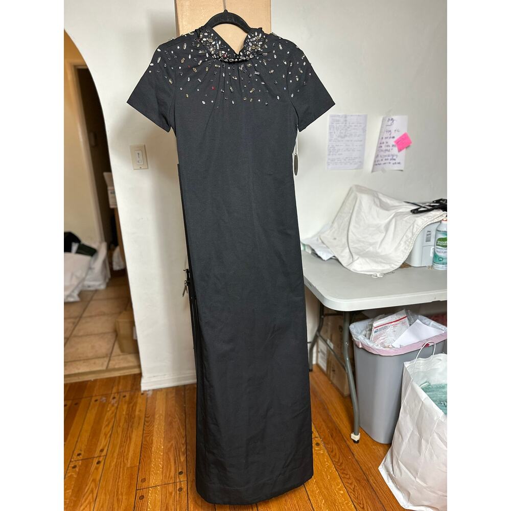 STAUD Black Maxi Dress with Embellished Yoke